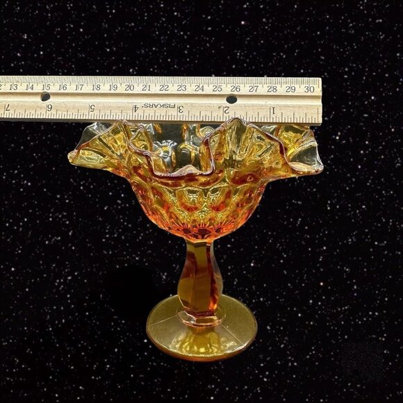 Fenton Amber Hobnail Ruffled Edge Compote Candy Dish Art Glass 6"T 5.5”W - Picture 5 of 14